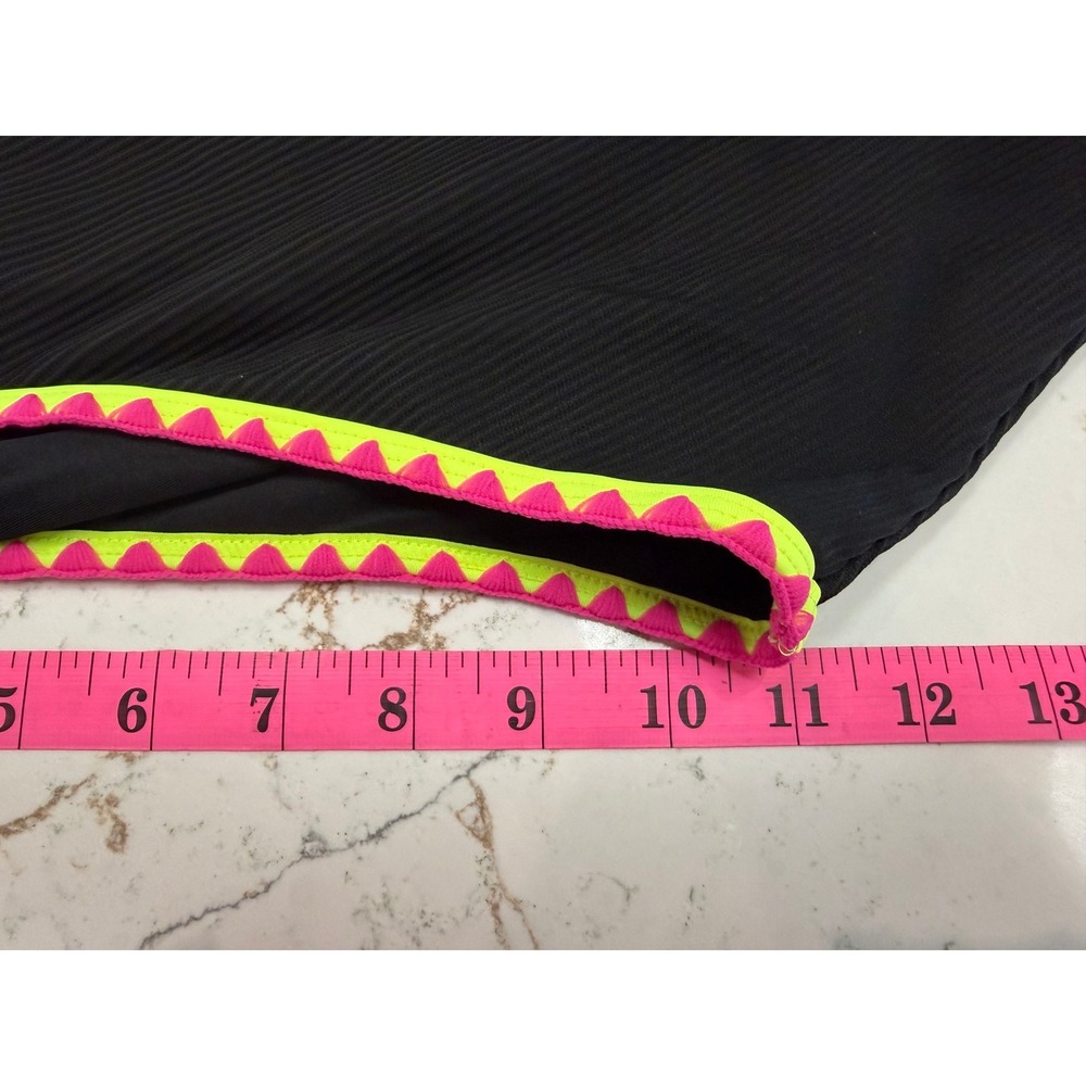 Popvil Womens Ribbed One Piece Swimsuit Black Neon Pink Yellow Trim High Cut NEW - Picture 4 of 12